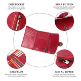 Contact'S Small Wallet Women Genuine Leather ID Credit Cards Holder Wallets Red Fashion Hasp Trifold Purse Case Soild Pattern