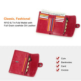 Contact'S Small Wallet Women Genuine Leather ID Credit Cards Holder Wallets Red Fashion Hasp Trifold Purse Case Soild Pattern