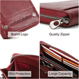 Contact's 2023 Women Wallets Genuine Leather Card Holder Female Purse Zipper Wallet For Women Fashion Clutch Bag Rfid Carteras