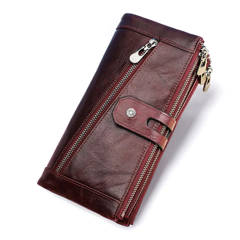 Contact's Free Engraving Genuine Leather Wallet Men Zipper Capacity Male Long Money Purse Phone Pocket Card Holder New Portfel