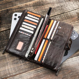 Contact's Free Engraving Genuine Leather Wallet Men Zipper Capacity Male Long Money Purse Phone Pocket Card Holder New Portfel