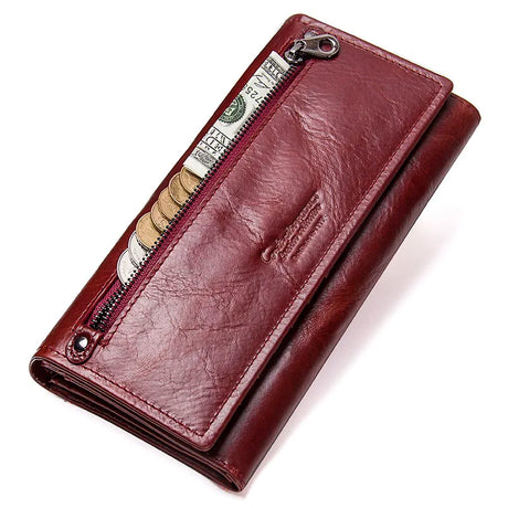 Contact's Genuine Leather Women Long Purse Female Clutches Money Wallets Brand Design Handbag for Cell Phone Card Holder Wallet