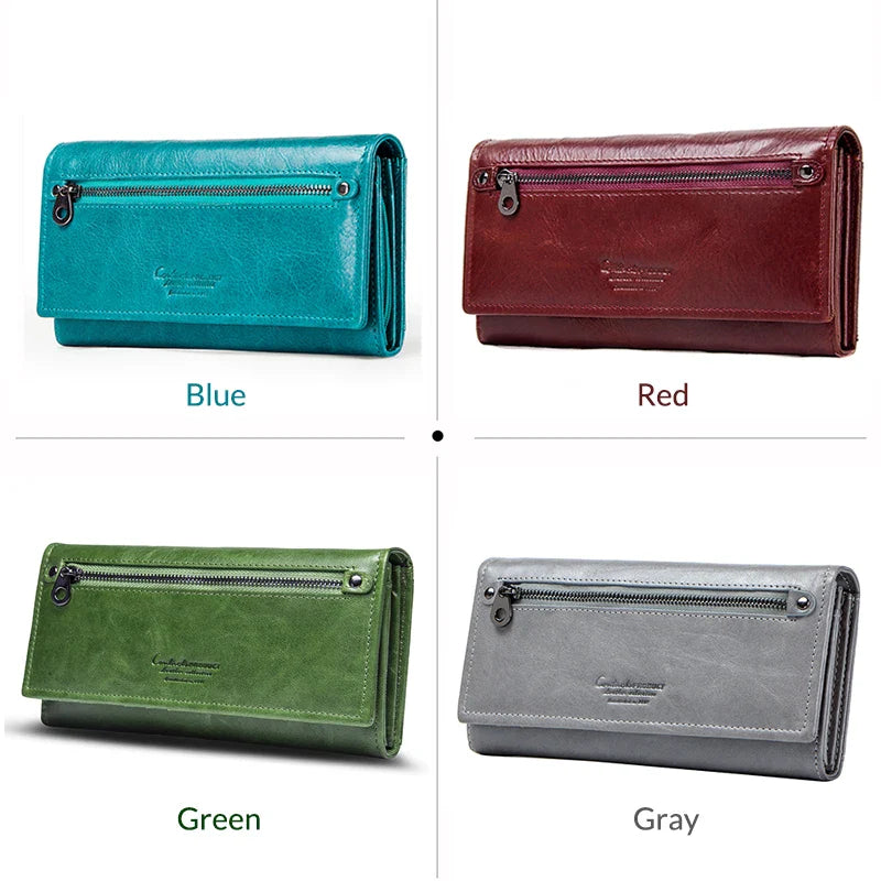 Contact's Genuine Leather Women Long Purse Female Clutches Money Wallets Brand Design Handbag for Cell Phone Card Holder Wallet