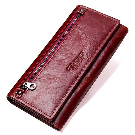 Contact's HOT Genuine Leather Wallet Women Card Holder Wallets for Women Long Style Coin Purse Female Clutch Bag Portfel Damski