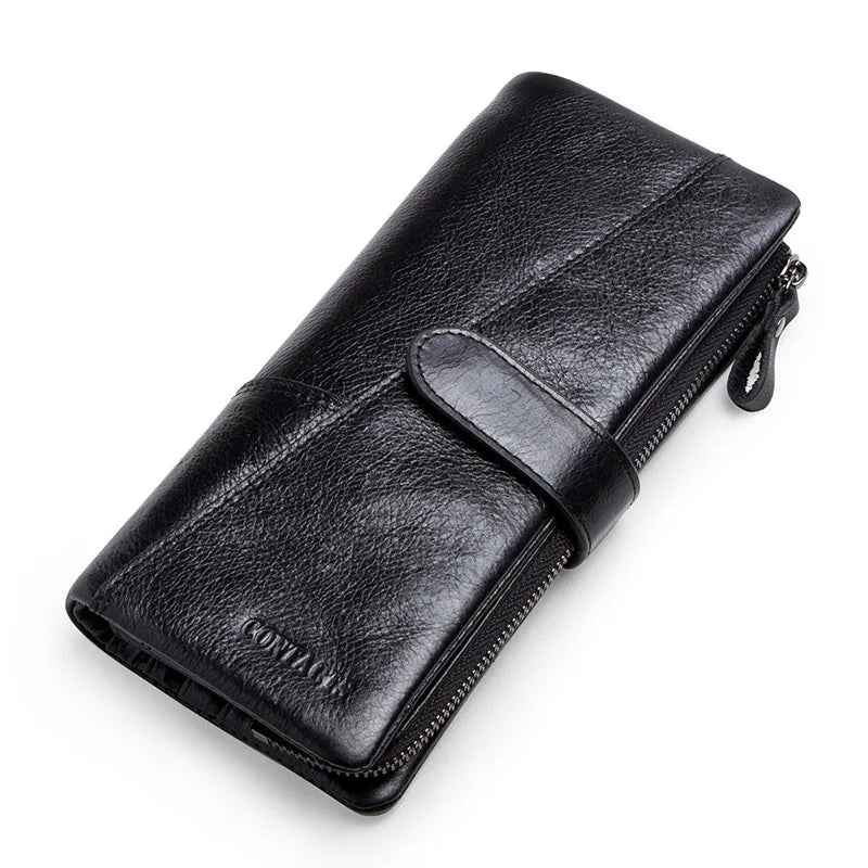 Contact's New Genuine Leather Wallet Fashion Coin Purse For Ladies Women Long Clutch Wallets With Cell Phone Bags Card Holder