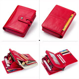 Contact's Wallet Women Zipper Genuine Leather Short Wallets Quality Coin Purse Women Hasp Button Purse With Credit Cards Holder