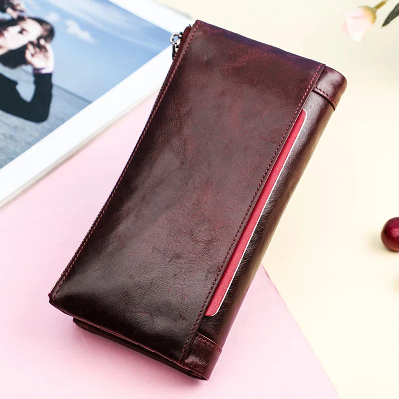 Contact's Women Wallet Fashion Genuine Leather Wallet Card Holder Female Long Purse Phone Pocket Large Capacity Clutch Wallets