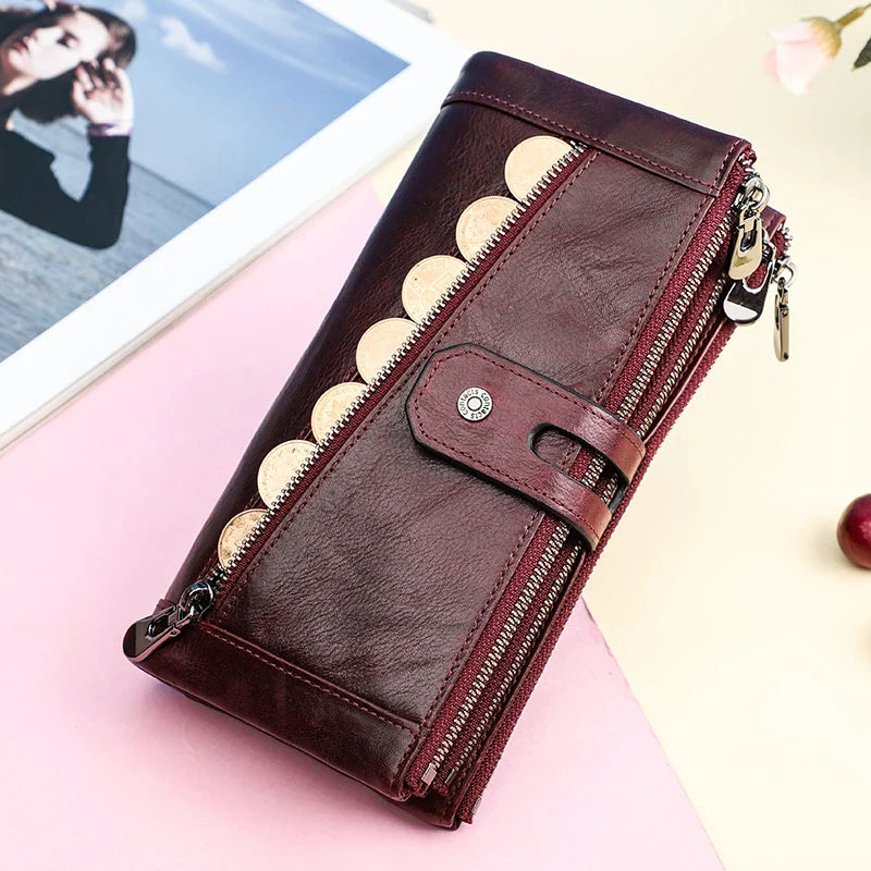 Contact's Women Wallet Fashion Genuine Leather Wallet Card Holder Female Long Purse Phone Pocket Large Capacity Clutch Wallets