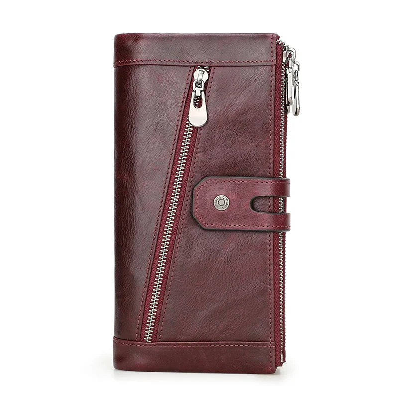 Contact's Women Wallet Fashion Genuine Leather Wallet Card Holder Female Long Purse Phone Pocket Large Capacity Clutch Wallets