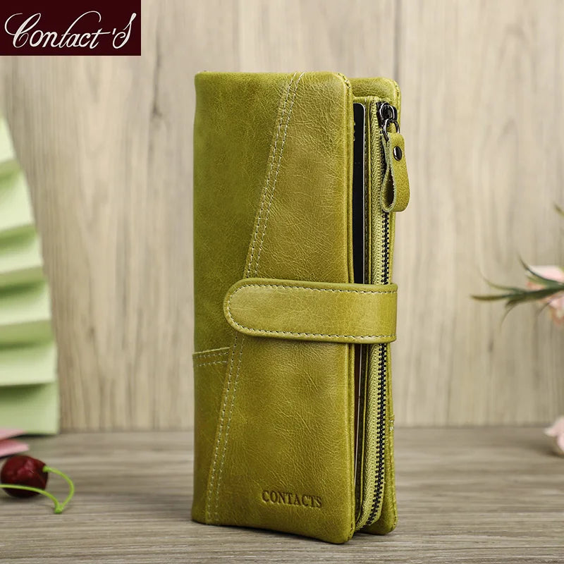 Contact's Women Wallets Brand Design High Quality Genuine Leather Wallet Female Hasp Fashion Dollar Price Long Purse Card Holder