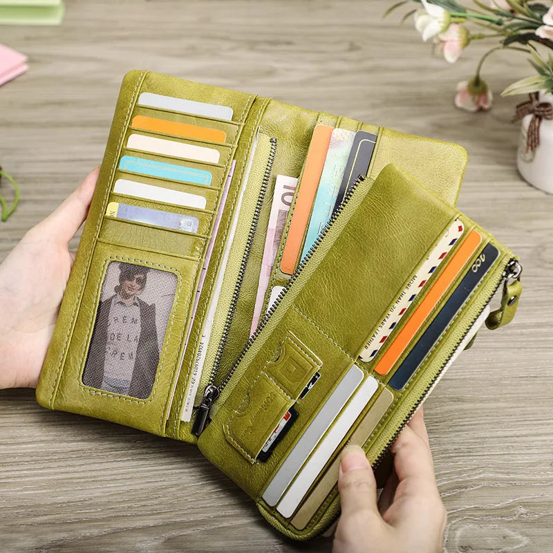 Contact's Women Wallets Brand Design High Quality Genuine Leather Wallet Female Hasp Fashion Dollar Price Long Purse Card Holder