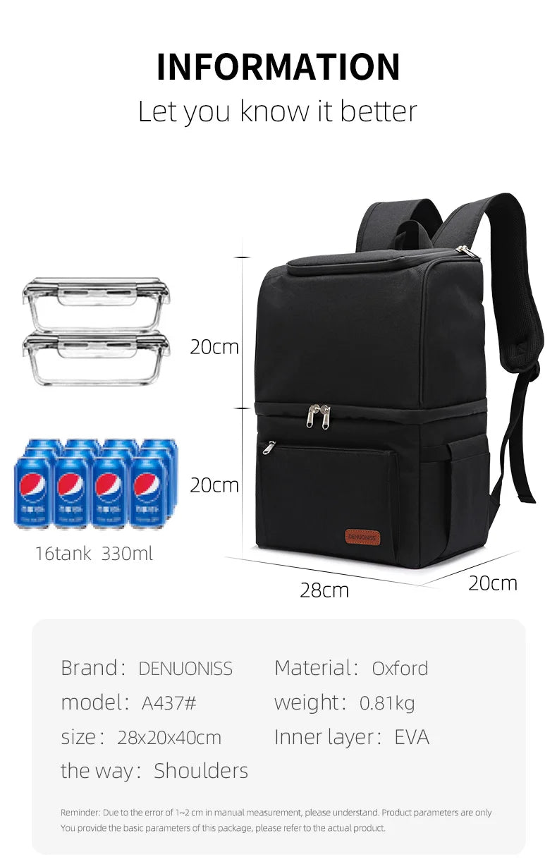 Cooler Bag Backpack Soft Large Double Layer Thermal Insulated For Food Refrigerator Beer Wine Picnic