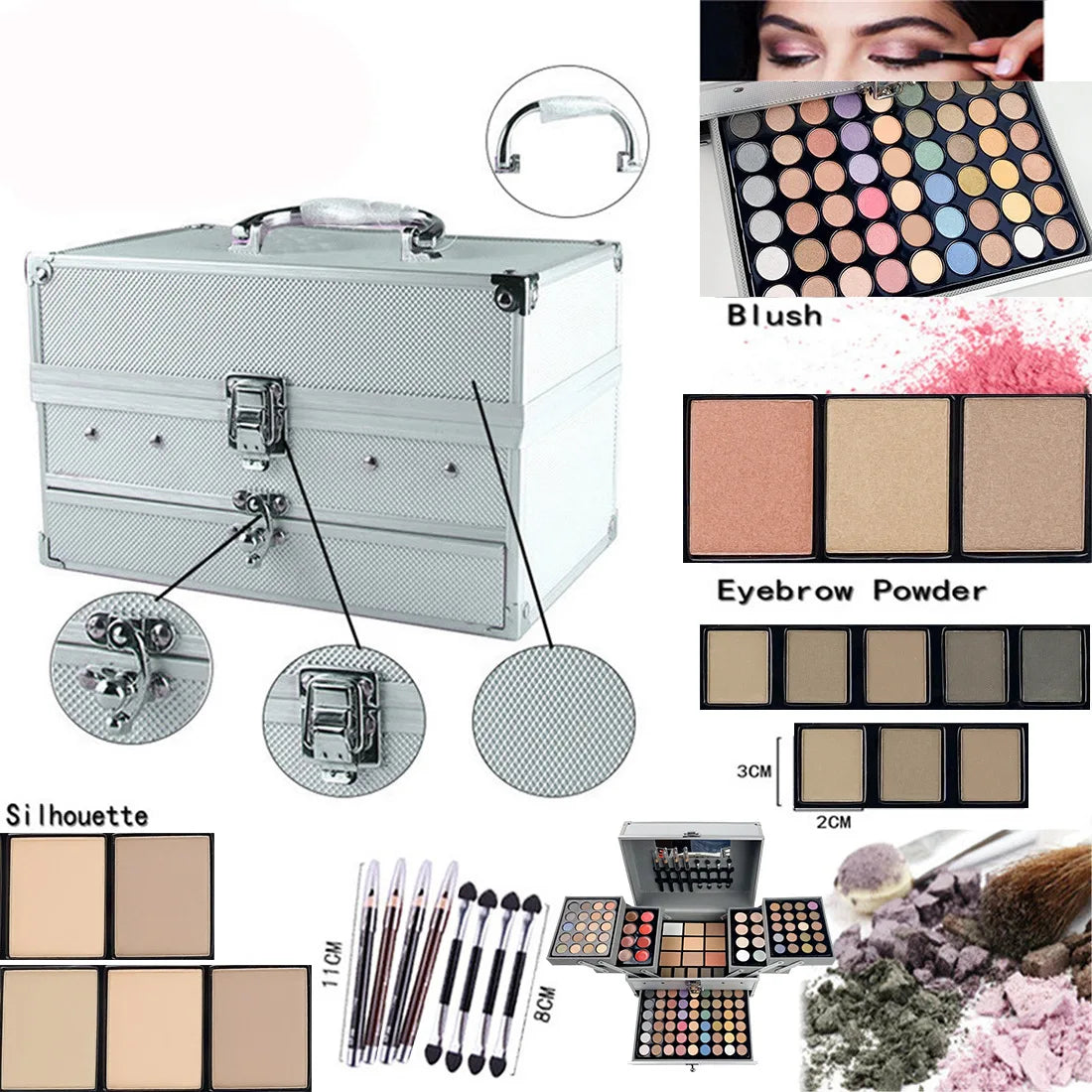 Cosmetics Set Eyeshadow Trimming Tray Lip Frozen Blush Nail Polish Eyebrow Pencil Multifunctional Combination Novice Makeup Box