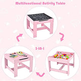 Costzon Kids Table and Chair Set, 3 in 1 Wooden Activity Table with Storage Drawer, Detachable Tabletop for Children