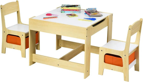 Costzon Kids Table and Chair Set, 3 in 1 Wooden Activity Table with Storage Drawer, Detachable Tabletop for Children