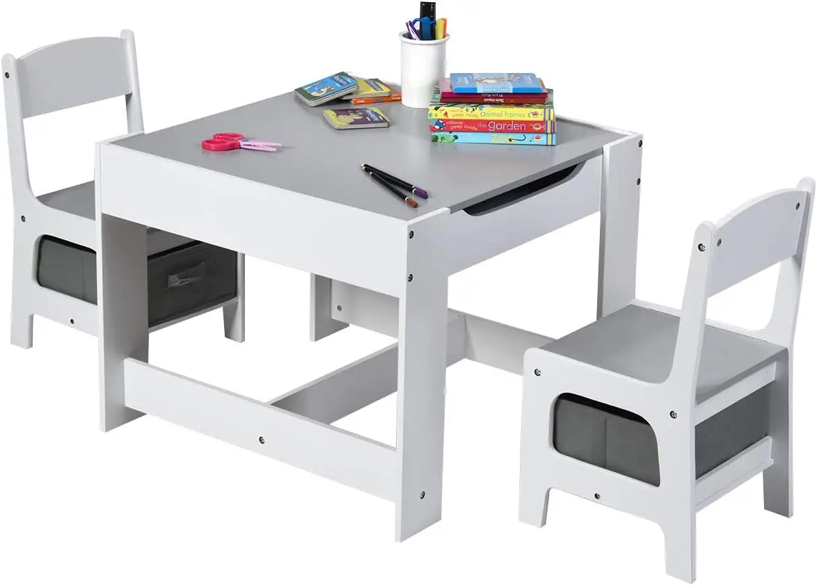 Costzon Kids Table and Chair Set, 3 in 1 Wooden Activity Table with Storage Drawer, Detachable Tabletop for Children