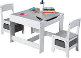 Costzon Kids Table and Chair Set, 3 in 1 Wooden Activity Table with Storage Drawer, Detachable Tabletop for Children