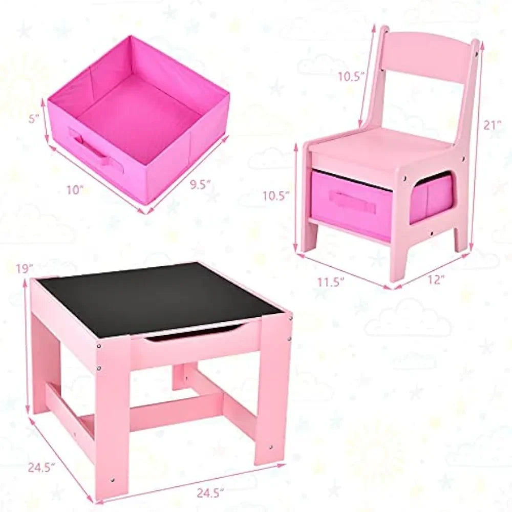 Costzon Kids Table and Chair Set, 3 in 1 Wooden Activity Table with Storage Drawer, Detachable Tabletop for Children