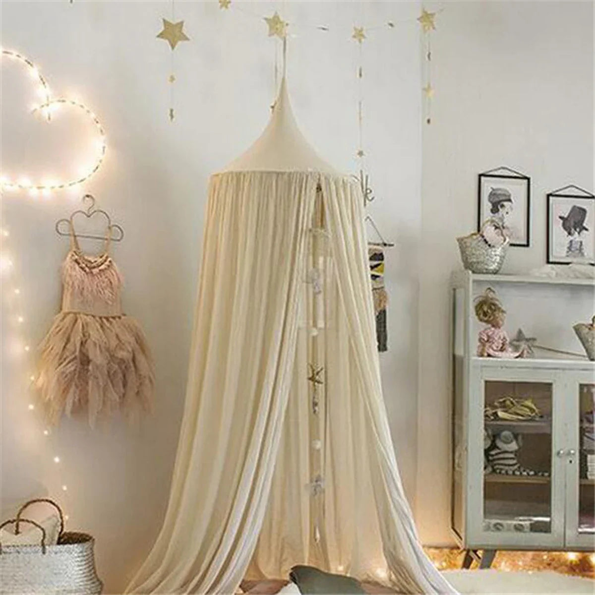 Cotton Certificated Fabric Kids Baldachin Handmade Bed Curtain Netting Cute Hanging Canopy for Nursery Room Deco