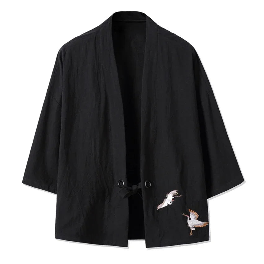 Crane Embroidery Haori Kimono Harajuku Japanese Style Plus Size Men Samurai Costume Yukata Asian Clothes Cardigan Women Jacket