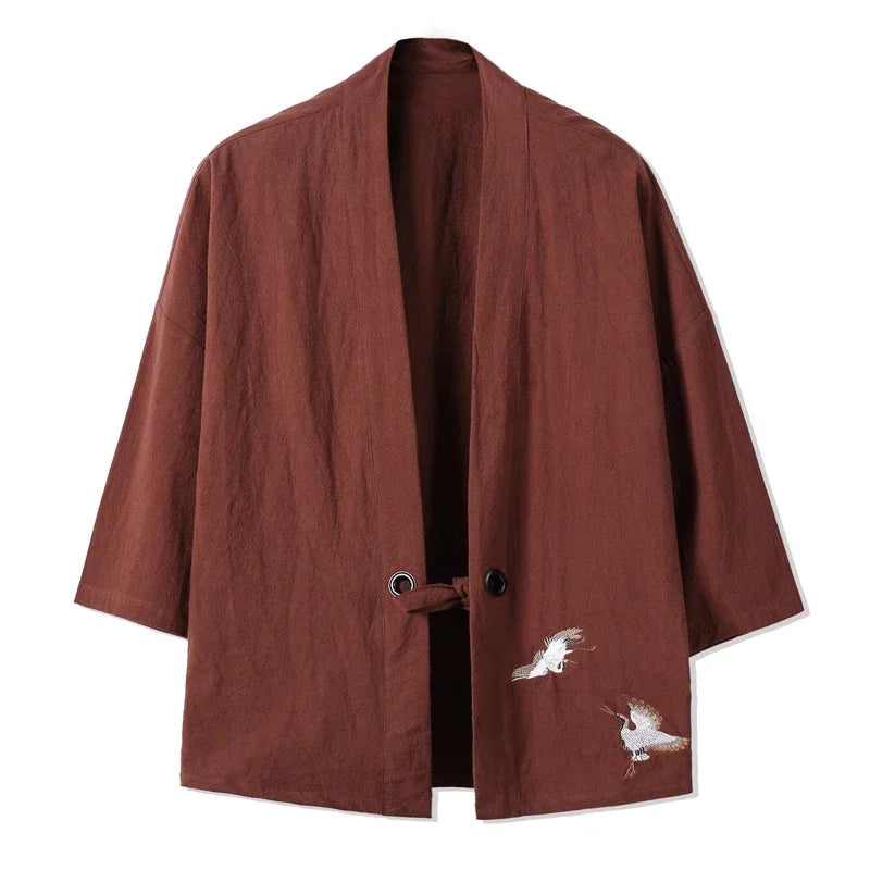 Crane Embroidery Haori Kimono Harajuku Japanese Style Plus Size Men Samurai Costume Yukata Asian Clothes Cardigan Women Jacket