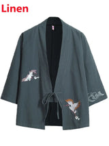 Crane Embroidery Haori Kimono Harajuku Japanese Style Plus Size Men Samurai Costume Yukata Asian Clothes Cardigan Women Jacket