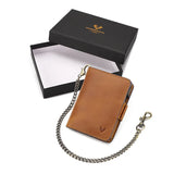 Crazy Horse Leather Card Holder RFID Blocking Card Case Smart Pop-up Cardholder Fashion Men's Wallet with Long Anti-theft Chain