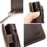 Crazy Horse Leather Card Holder RFID Blocking Card Case Smart Pop-up Cardholder Fashion Men's Wallet with Long Anti-theft Chain