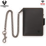 Crazy Horse Leather Card Holder RFID Blocking Card Case Smart Pop-up Cardholder Fashion Men's Wallet with Long Anti-theft Chain