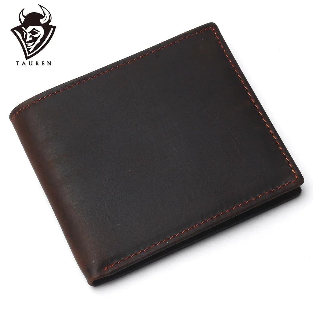 Crazy Horse Natural Skin Bifold Purse Men Eagle Pattern Cash Clips Coin Pocket Card Holder Retro Genuine Leather Short Wallet