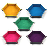 Creative Foldable Dice Tray Box PU Leather Folding Hexagon Coin Square Tray Dice Game Key Coin candy jewelry Storage Box