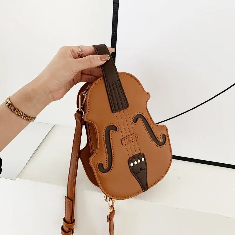 Creative Violin Female Crossbody Bag Violin Shape PU Leather Small Backpacks for Women Sewing Thread Ladies Fashion Shoulder Bag