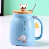 Creative color cat heat-resistant Mug cartoon with lid 450ml cup kitten coffee ceramic mugs children cup office Drinkware gift