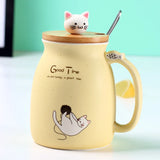 Creative color cat heat-resistant Mug cartoon with lid 450ml cup kitten coffee ceramic mugs children cup office Drinkware gift