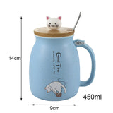 Creative color cat heat-resistant Mug cartoon with lid 450ml cup kitten coffee ceramic mugs children cup office Drinkware gift