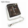 Crucifix Skull Retro Men‘s Wallet Money Clip PU Leather Billfold Chain Zipper Folded Purse Card Holder Detachable Metal Chain