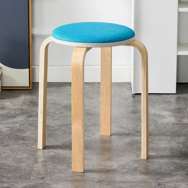 Curved Wooden Stoolhousehold High Round Stool Simple And Soft Surface Dining Table Bench Adult Dining Chair