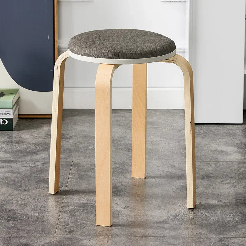 Curved Wooden Stoolhousehold High Round Stool Simple And Soft Surface Dining Table Bench Adult Dining Chair