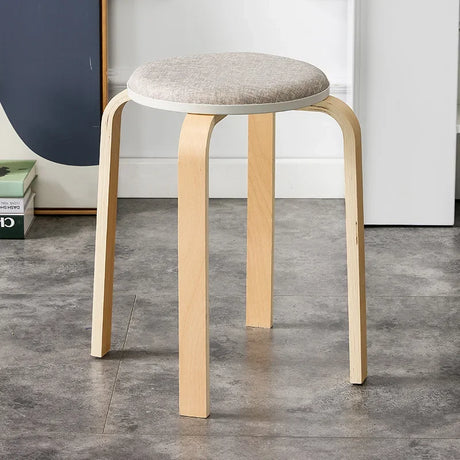 Curved Wooden Stoolhousehold High Round Stool Simple And Soft Surface Dining Table Bench Adult Dining Chair