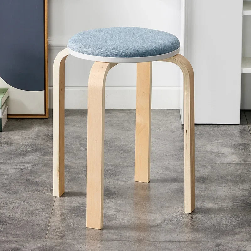 Curved Wooden Stoolhousehold High Round Stool Simple And Soft Surface Dining Table Bench Adult Dining Chair