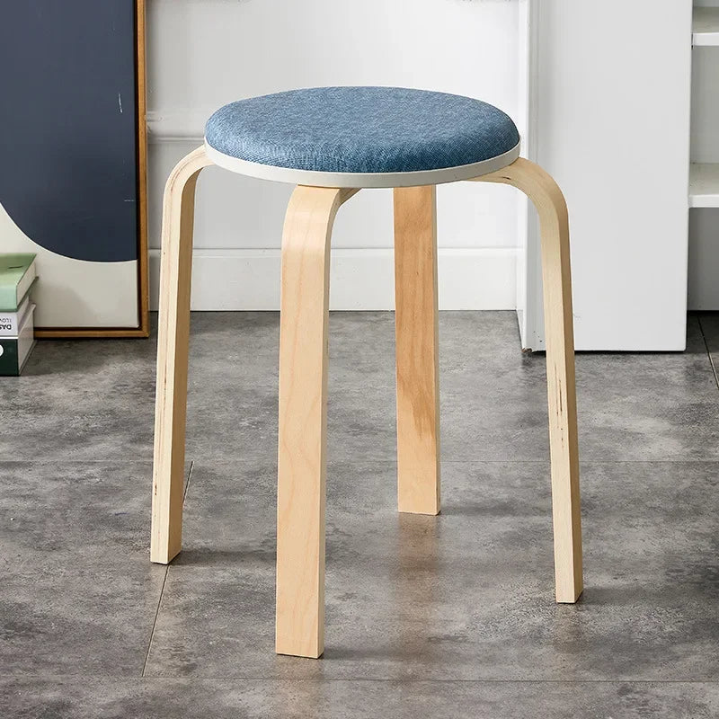 Curved Wooden Stoolhousehold High Round Stool Simple And Soft Surface Dining Table Bench Adult Dining Chair