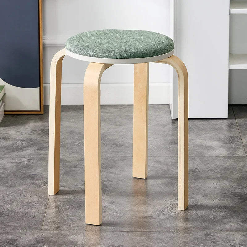 Curved Wooden Stoolhousehold High Round Stool Simple And Soft Surface Dining Table Bench Adult Dining Chair