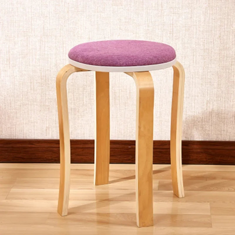 Curved Wooden Stoolhousehold High Round Stool Simple And Soft Surface Dining Table Bench Adult Dining Chair