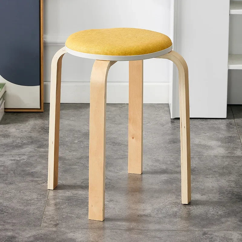 Curved Wooden Stoolhousehold High Round Stool Simple And Soft Surface Dining Table Bench Adult Dining Chair