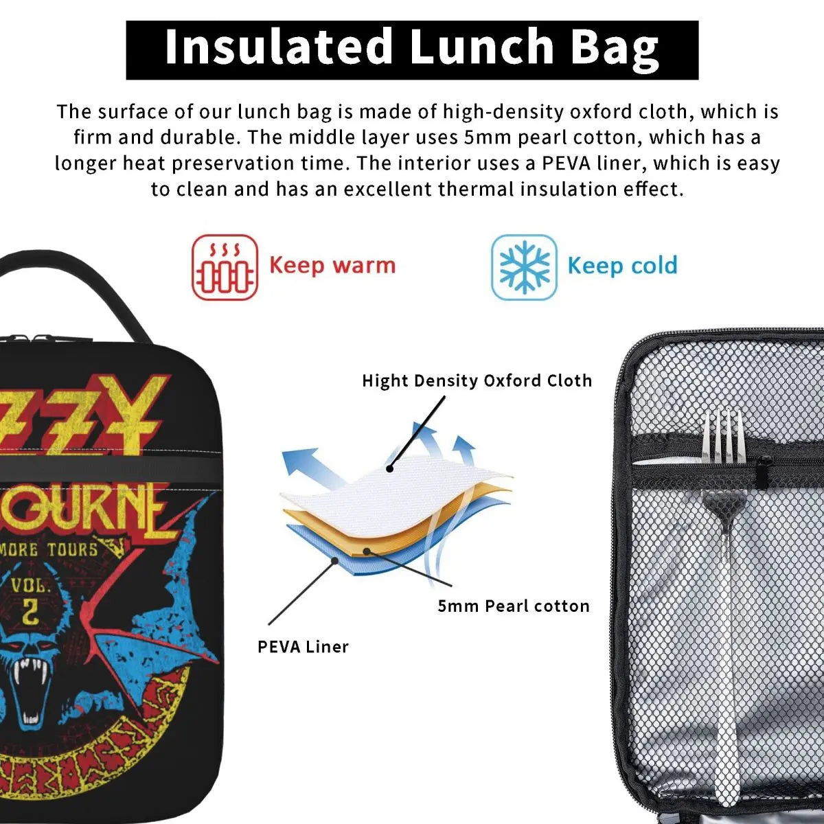 Custom Heavy Metal Band Rock Lunch Bag Men Women Warm Cooler Ozzy Osbourne Prince Of Darkness Insulated Lunch Box for Student