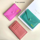 Custom Initials Genuine Leather Small Wallet Fashion Luxury Personalize Name Envelope Card Holder Purse Dropshiping DIY Gift