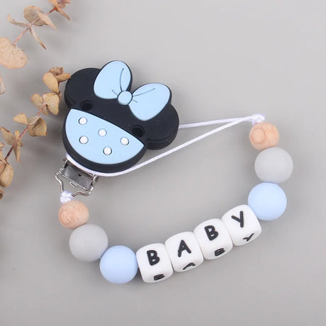 Custom Personalized Name Pacifier Chain English Letters Silicone Clips Mouse Teether Holder Soother Baby Teething Toy Chew Gift