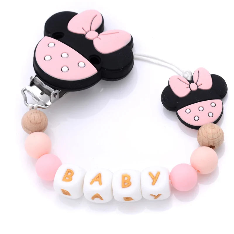 Custom Personalized Name Pacifier Chain English Letters Silicone Clips Mouse Teether Holder Soother Baby Teething Toy Chew Gift