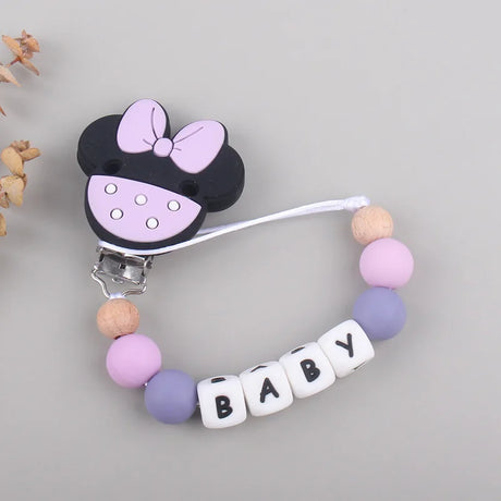 Custom Personalized Name Pacifier Chain English Letters Silicone Clips Mouse Teether Holder Soother Baby Teething Toy Chew Gift