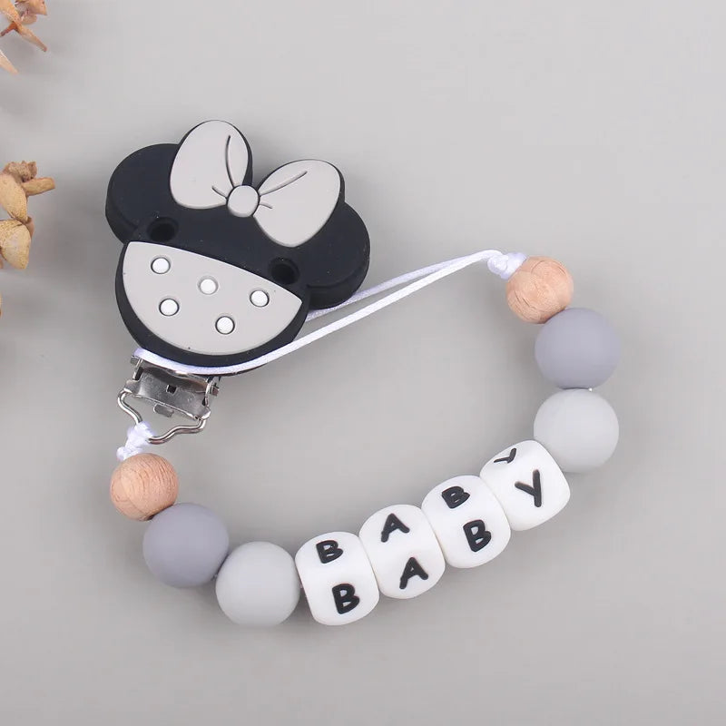 Custom Personalized Name Pacifier Chain English Letters Silicone Clips Mouse Teether Holder Soother Baby Teething Toy Chew Gift